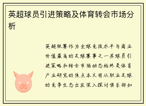 英超球员引进策略及体育转会市场分析